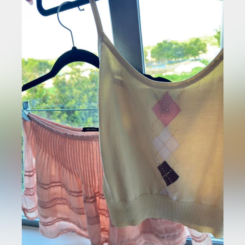 Vintage INC Butter Yellow Silk Argyle Sweater Tank - Picture 5 of 6